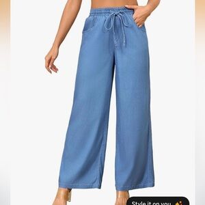 Light Blue Wide Leg Drawstring Pants